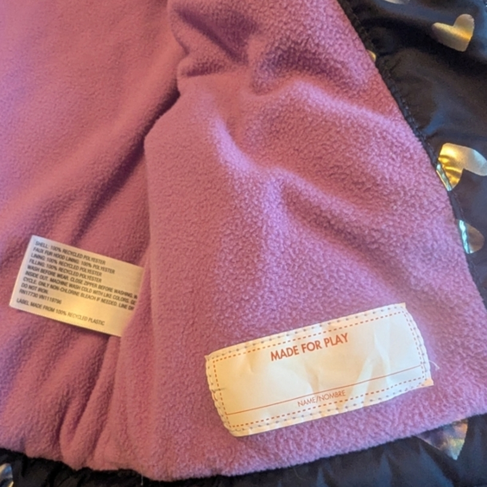 Cat & Jack Navy Puffer Jacket with Metallic Hearts - Picture 6 of 10